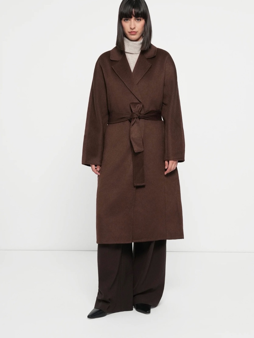 Classic Minimalist Brown Belted wool blend Wrap Coat size US 12 NWT